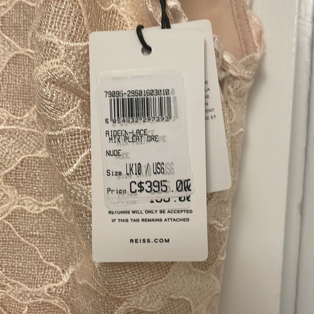 Reiss Aideen Lace Detail Pleated Midi Dress, Nude - Picture 6 of 6